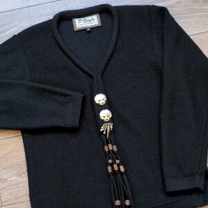 D'Stylo 100% Alpaca Southwestern‎ Tribal Knit Sweater - Wood Metal Beads Black S